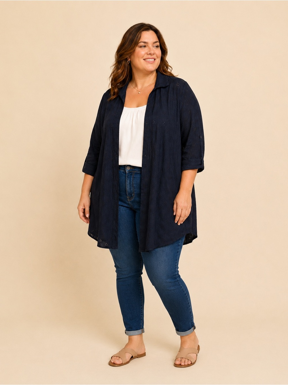 Torrid Size 00 Eyelet Duster Cover Up Open Front Roll Tab Sleeves Black